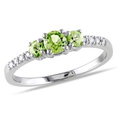 Round Peridot and 1/20ctw Diamond White Gold Ring