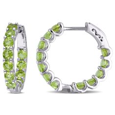 Round Peridot Sterling Silver Huggie Hoop Earrings