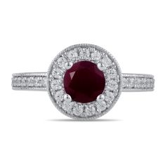 Round Ruby and 3/8ctw Lab Grown Diamond Halo White Gold Ring