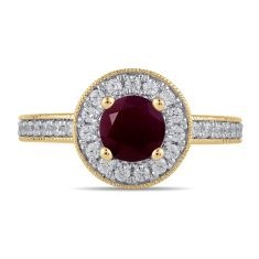 Round Ruby and 3/8ctw Lab Grown Diamond Halo Yellow Gold Ring