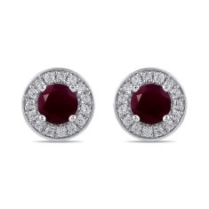 Round Ruby and 3/8ctw Lab Grown Diamond White Gold Halo Stud Earrings