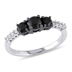 1ctw Round Treated Black Diamond and Diamond Three-Stone Engagement Ring