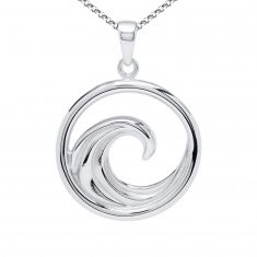 Round Wave Sterling Silver Pendant Necklace