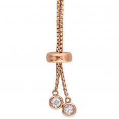 Round White Topaz Tassel Bolo Bracelet in Rose Tone