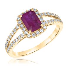 Ruby and 3/8ctw Diamond Yellow Gold Ring - Watercolor Collection