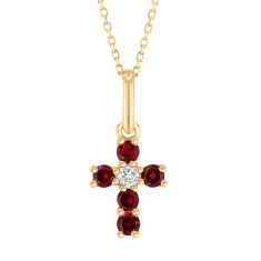 Ruby and Diamond Accent Yellow Gold Cross Necklace | Watercolor