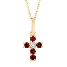 Ruby and Diamond Accent Yellow Gold Cross Necklace - Watercolor Collection