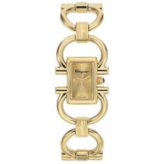 Ferragamo Double Gancini Mini Ion-Plated Yellow Gold Bracelet Watch | 13.5mmx20.5mm | SFKH00123