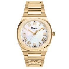 Ferragamo Elliptical Mother-of-Pearl Dial and Ion-Plated Yellow Gold Bracelet Watch | 36mm | SFKS00323