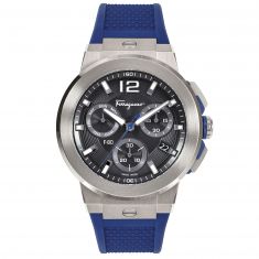 Ferragamo F-80 Titanium Tech Black Dial and Blue Silicone Strap Watch | 44mm | SFMT00222