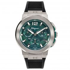 Versace Greca Dome Chrono Black and Green Leather Strap Watch | 43mm |  VE6K00223 | REEDS Jewelers