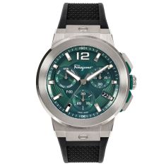 Ferragamo F-80 Titanium Tech Green Dial and Black Silicone Strap Watch | 44mm | SFMT00322