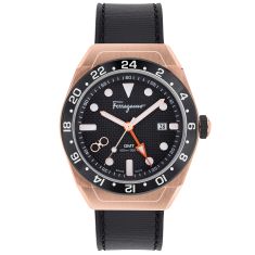 Ferragamo SLX GMT Silicone Black Leather Strap Watch | 43mm | SFKP00323