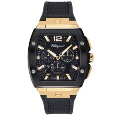 Ferragamo Sport-Luxury F-80 Tonneau Chrono Black Silicone Strap Watch | 41.8mm by 41.8mm | SFKE00223
