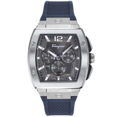 Ferragamo Sport-Luxury F-80 Tonneau Chrono Grey Dial and Blue Silicone Strap Watch | 41.8mmx41.8mm | SFKE00123