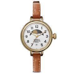 Shinola Birdy Moon Phase White Dial Brown Leather Strap Watch | 34mm | S0120008179