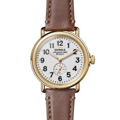 Shinola The Runwell White Dial Brown Leather Strap Watch | 41mm | S0120266280