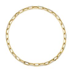 Shy Creation 13ctw Diamond Pave Yellow Gold Paperclip Link Necklace