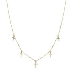 Shy Creation 1/10ctw Diamond Cross Station Yellow Gold Necklace