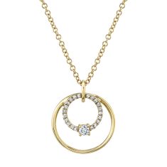 Shy Creation 1/10ctw Diamond Double Circle Yellow Gold Pendant Necklace