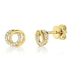 Shy Creation 1/10ctw Diamond Love Knot Circle Yellow Gold Stud Earrings