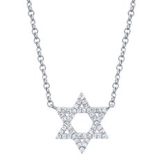 Shy Creation 1/10ctw Diamond Star of David White Gold Necklace