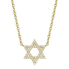 Shy Creation 1/10ctw Diamond Star of David Yellow Gold Necklace