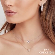 Shy Creation 1/10ctw Diamond Star of David Yellow Gold Necklace