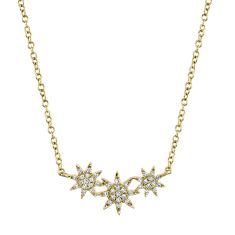 Shy Creation 1/10ctw Diamond Triple Star Yellow Gold Necklace