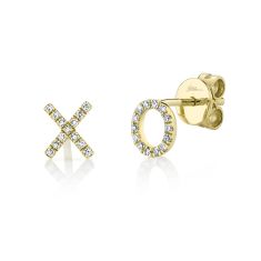 Shy Creation 1/10ctw Diamond "XO" Yellow Gold Stud Earrings