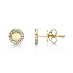 Shy Creation 1/10ctw Diamond Yellow Gold Circle Stud Earrings