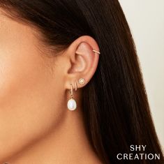 Shy Creation 1/10ctw Diamond Yellow Gold Circle Stud Earrings