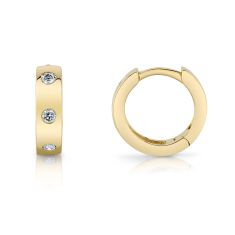 Shy Creation 1/10ctw Diamond Yellow Gold Mini Huggie Hoop Earrings