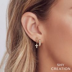 Shy Creation 1/10ctw Diamond Yellow Gold Mini Huggie Hoop Earrings