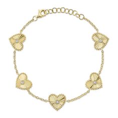 Shy Creation 1/10ctw Round Diamond Yellow Gold Bezel Heart Bracelet