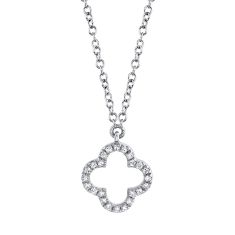 Shy Creation 1/15ctw Diamond Clover White Gold Pendant Necklace