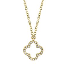Shy Creation 1/15ctw Diamond Clover Yellow Gold Pendant Necklace