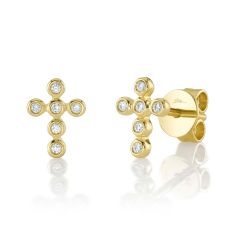 Shy Creation 1/15ctw Diamond Cross Yellow Gold Stud Earrings