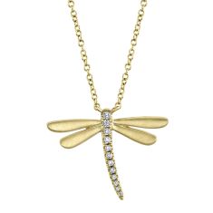 Shy Creation 1/15ctw Diamond Dragonfly Yellow Gold Pendant Necklace