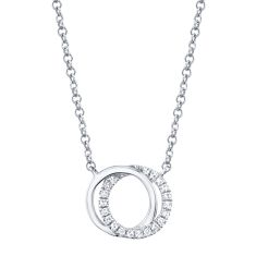 Shy Creation 1/15ctw Diamond Love Knot Circle White Gold Necklace