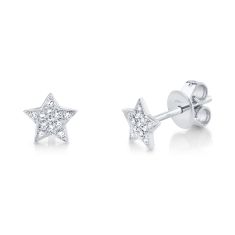 Shy Creation 1/15ctw Diamond Star White Gold Stud Earrings