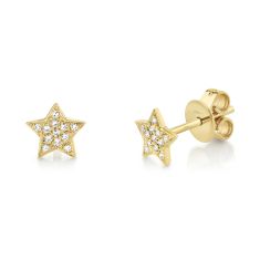 Shy Creation 1/15ctw Diamond Star Yellow Gold Stud Earrings
