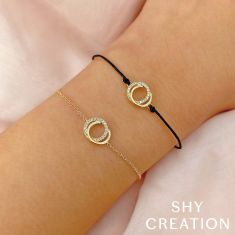 Shy Creation 1/15ctw Round Diamond White Gold Love Knot Circle Bracelet