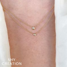 Shy Creation 1/20ct Round Diamond Bezel Yellow Gold Necklace