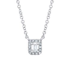 Shy Creation 1/20ctw Baguette and Round Diamond White Gold Necklace