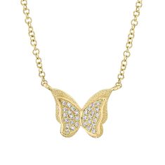 Shy Creation 1/20ctw Diamond Butterfly Yellow Gold Necklace