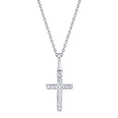 Shy Creation 1/20ctw Diamond Cross White Gold Pendant Necklace