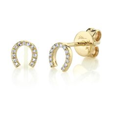 Shy Creation 1/20ctw Diamond Horseshoe Yellow Gold Stud Earrings