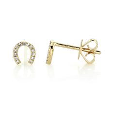 Shy Creation 1/20ctw Diamond Horseshoe Yellow Gold Stud Earrings