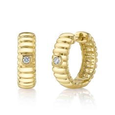 Shy Creation 1/20ctw Round Diamond Yellow Gold Bezel Hoop Earrings